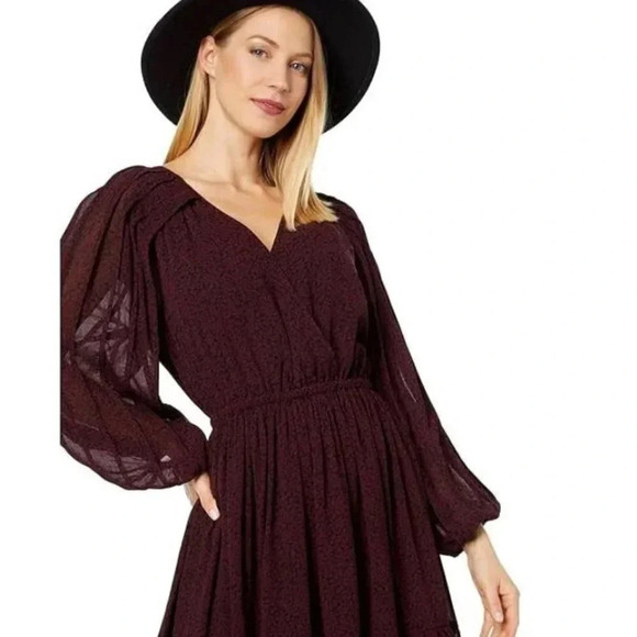 MADEWELL Size M Long Sleeve Floral Peasant Dress In CABERNET Red - Picture 2 of 10